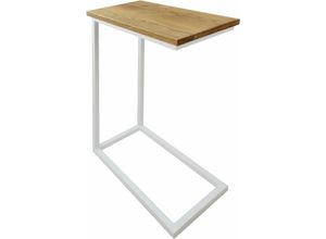 4251986200960 - Beistelltisch c-form Laptoptisch aus Metall und Holz Couchtisch Nachttisch Echtholz Eiche praktische Ablage - Weiß mit Tischplatte eiche - Weiß