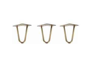 4251986206061 - Hairpin Legs Tischbeine Haarnadelbeine 12mm Stahl Möbelfüße Tischgestell Tischkufen - 3 Stück Antik Gold 15cm - 2 Streben - Möbelfüße - Antik