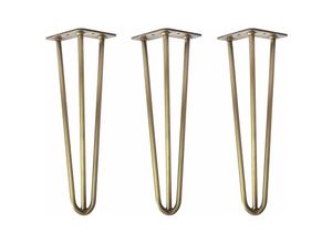 4251986206085 - Natural Goods Berlin - hairpin Legs Tischbeine Haarnadelbeine 12mm Stahl Möbelfüße Tischgestell Tischkufen - 3 Stück Antik Gold 40cm - 3