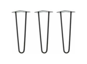 4251986206313 - Hairpin Legs Tischbeine Haarnadelbeine 12mm Stahl Möbelfüße Tischgestell Tischkufen - 3 Stück Industrial Anthrazit (geölt) 35cm - 2 Streben