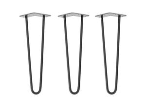 4251986206337 - Hairpin Legs Tischbeine Haarnadelbeine 12mm Stahl Möbelfüße Tischgestell Tischkufen - 3 Stück Industrial Anthrazit (geölt) 40cm - 2 Streben