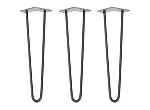 4251986206351 - Hairpin Legs Tischbeine Haarnadelbeine 12mm Stahl Möbelfüße Tischgestell Tischkufen - 3 Stück Industrial Anthrazit (geölt) 45cm - 2 Streben