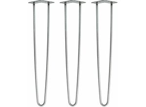 4251986206603 - Hairpin Legs Tischbeine Haarnadelbeine 12mm Stahl Möbelfüße Tischgestell Tischkufen - 3 Stück Industrial Silber (geölt) 60cm - 2 Streben