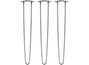 4251986206627 - Hairpin Legs Tischbeine Haarnadelbeine 12mm Stahl Möbelfüße Tischgestell Tischkufen - 3 Stück Industrial Silber (geölt) 71cm - 2 Streben