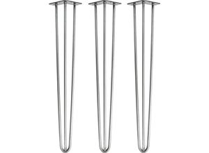 4251986206634 - Hairpin Legs Tischbeine Haarnadelbeine 12mm Stahl Möbelfüße Tischgestell Tischkufen - 3 Stück Industrial Silber (geölt) 71cm - 3 Streben