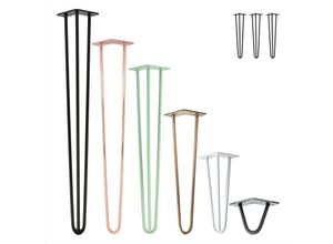 4251986206757 - Hairpin Legs Tischbeine Haarnadelbeine 12mm Stahl Möbelfüße Tischgestell Tischkufen - 3 Stück Schwarz 10cm - 2 Streben - Möbelfüße - Schwarz