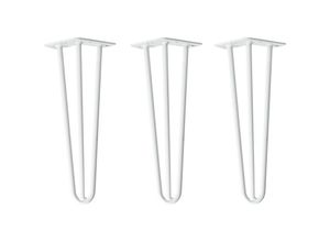 4251986207136 - Hairpin Legs Tischbeine Haarnadelbeine 12mm Stahl Möbelfüße Tischgestell Tischkufen - 3 Stück Weiß 35cm - 3 Streben - Couchtisch Nachttisch