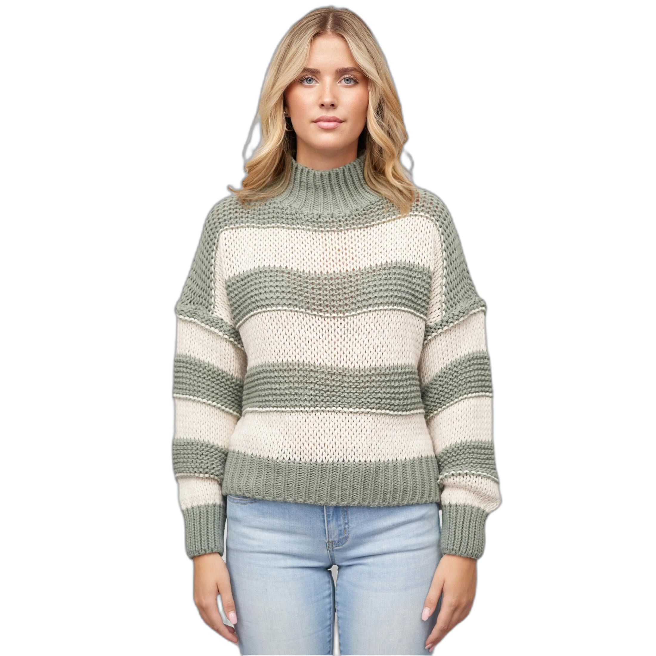 4252005498733 - Gestreifter Pullover mit hohem Kragen für Frauen Cloud5ive