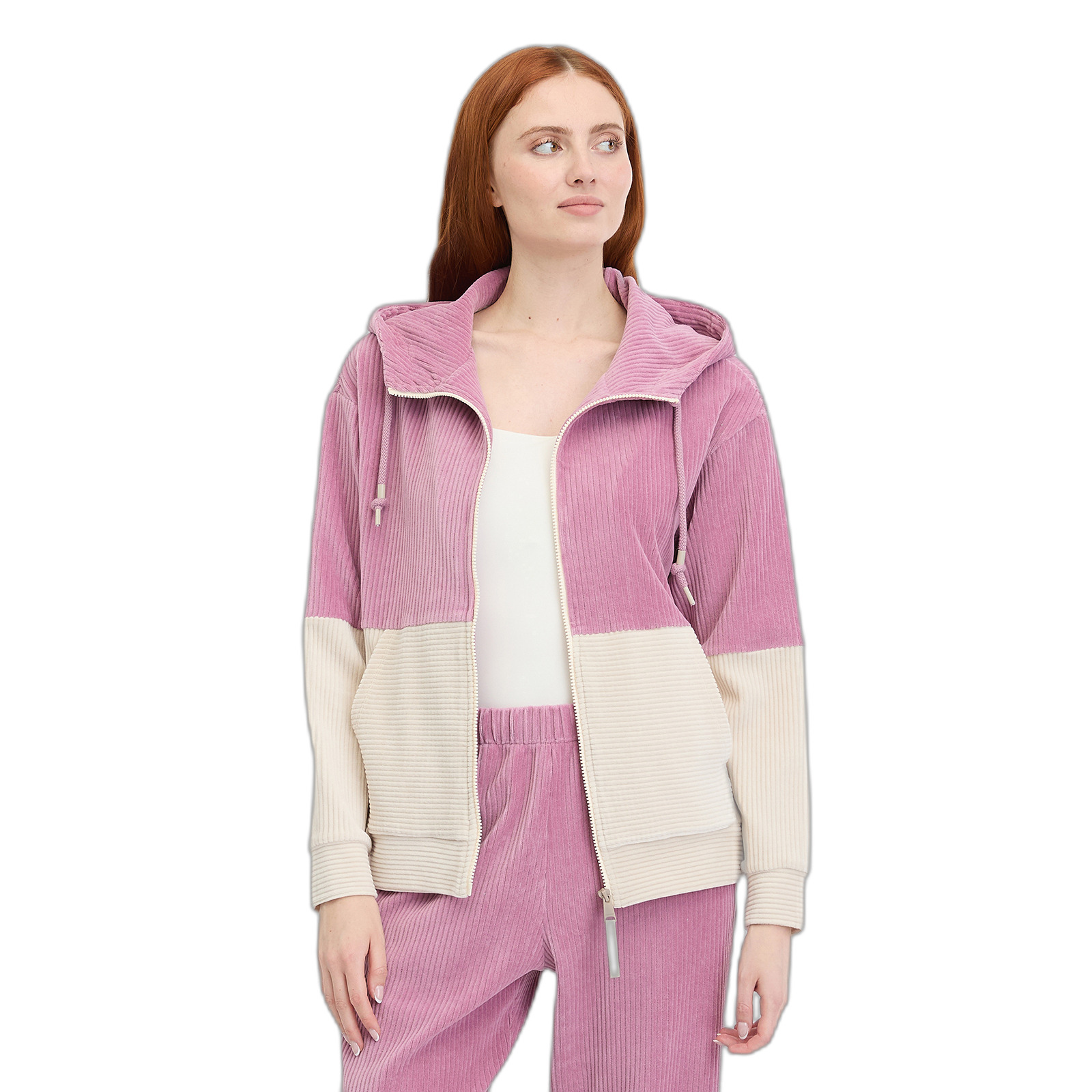 4252018575780 - Sweatshirt à capuche zippé femme Colbie Block