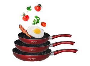 4252021300133 - Cheffinger - Pfannenset 3 tlg Induktion Antikratz Marmor Bratpfanne Pfanne ø20-ø24-ø28cm für alle Herdarten Rot