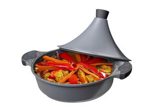 4252021300164 - Cheffinger - Aluguss Tajine Tagine Ø28cm Induktion Silikongriffe Gartopf Dampfgarer Bräter silber