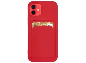 4252021301659 - Card Case Silikon Portmonnaie Handyhülle mit Kartenfach Cover Bumper kompatibel mit Samsung Galaxy A22 4G (A225F) Rot