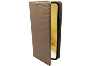 4252021312273 - Buch Tasche Smart kompatibel mit SAMSUNG GALAXY S22 (SM-S901B) Handy Hülle Etui Brieftasche Schutzhülle mit Standfunktion Kartenfach Gold