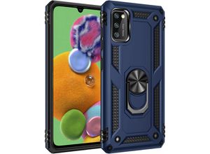 4252021315038 - Slim Case mit 360 Grad Ring Ständer Schutzhülle Kickstand Handyhülle Magnetische Autohalterung kompatibel mit Samsung Galaxy A22 4G Blau