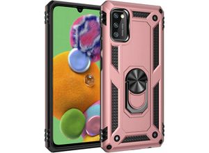 4252021315076 - Slim Case mit 360 Grad Ring Ständer Schutzhülle Kickstand Handyhülle Magnetische Autohalterung kompatibel mit Samsung Galaxy A22 4G Rose