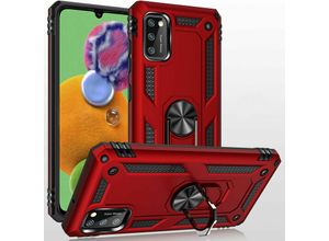 4252021315526 - Slim Case mit 360 Grad Ring Ständer Schutzhülle Kickstand Handyhülle Magnetische Autohalterung kompatibel mit Samsung Galaxy S22 Plus Rot