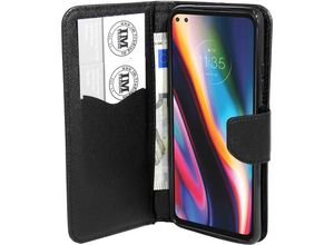 4252021316097 - Buch Tasche Fancy kompatibel mit MOTOROLA MOTO G 5G Handy Hülle Etui Brieftasche Schutzhülle mit Standfunktion Kartenfach Schwarz - Schwarz