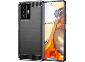 4252021316127 - Silikon Hülle Carbon kompatibel mit XIAOMI MI 11T   11T PRO Case TPU Soft Handyhülle Cover Schutzhülle Schwarz - Schwarz