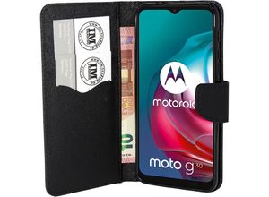 4252021316486 - Buch Tasche Fancy kompatibel mit MOTOROLA MOTO G10 Handy Hülle Etui Brieftasche Schutzhülle mit Standfunktion Kartenfach Schwarz - Schwarz