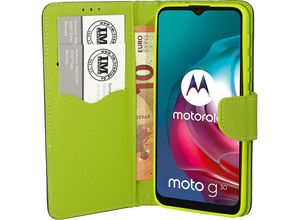 4252021316561 - Buch Tasche Fancy kompatibel mit Motorola Moto G10 Handy Hülle Etui Brieftasche Schutzhülle mit Standfunktion Kartenfach Blau-Grün - Schwarz