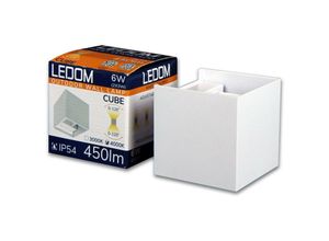 4252021317520 - Led Line - ledom Außenwandleuchte cube led 2x3W (6W) 3000K Warmweiß 450lm IP54 Wasserdicht Strahler Up Down Würfel Lampe für Außen & Innen Weiß