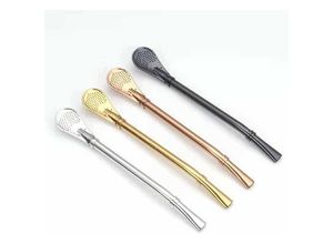 4252021317988 - - 6x Stück Strohhalm Trinkhalmlöffel Cocktail Tee Kaffee Latte Macchiato Capuccino Löffel Set Edelstahl Modern Dessert Löffel Silber