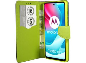 4252021318534 - Cofi 1453 - Buch Tasche Fancy kompatibel mit Motorola Moto G60S Handy Hülle Etui Brieftasche Schutzhülle mit Standfunktion Kartenfach Blau-Grün