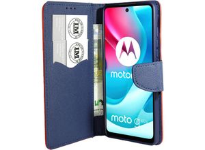 4252021318541 - Cofi 1453 - Buch Tasche Fancy kompatibel mit motorola moto G60S Handy Hülle Etui Brieftasche Schutzhülle mit Standfunktion Kartenfach Rot-Blau