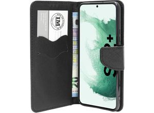 4252021320605 - Buch Tasche Fancy kompatibel mit SAMSUNG GALAXY S22 PLUS Handy Hülle Etui Brieftasche Schutzhülle mit Standfunktion Kartenfach Schwarz - Schwarz