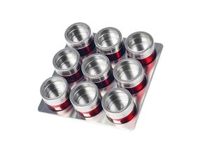 4252021321947 - - 10tlg Edelstahl Metallic Gewürzdosenset Gewurzregal Salz Pfeffer Küche Gewürz Behälter Rot