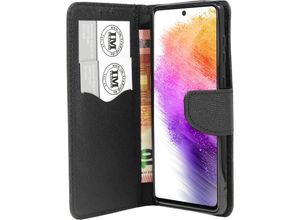 4252021325068 - Buch Tasche Fancy für AMSUNG GALAXY A73 5G Handy Hülle schwarz - Schwarz