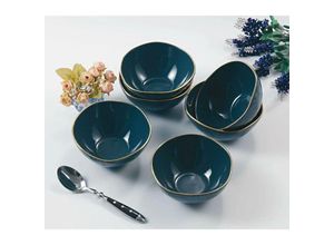 4252021325204 - - 6-Teilig Schale Servierschüsseln aus Porzellan Schalen-Set Blau - Gold