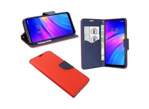 4252021325761 - Buch Tasche Fancy + 9H Schutzglas Handy Hülle kompatibel mit Samsung Galaxy A52 5G Rot-Blau - Schwarz