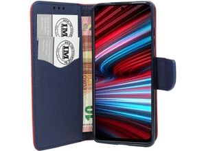 4252021332790 - Buch Tasche Fancy kompatibel mit XIAOMI REDMI NOTE 11T 5G Handy Hülle Etui Brieftasche Schutzhülle mit Standfunktion Kartenfach Rot-Blau - Schwarz