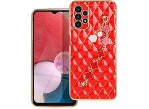 4252021332806 - Schutzhülle Handy Hülle Trend Case mit einer Kette Design Cover kompatibel mit iPhone SE 2022 Rot