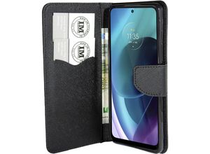 4252021337429 - Buch Tasche Fancy kompatibel mit MOTOROLA MOTO G71 5G Handy Hülle Etui Brieftasche Schutzhülle mit Standfunktion Kartenfach Schwarz - Schwarz