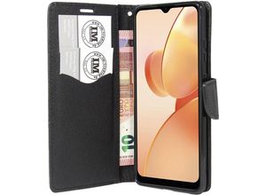 4252021337436 - Buch Tasche Fancy kompatibel mit Realme C31 Handy Hülle Etui Brieftasche Schutzhülle mit Standfunktion Kartenfach Schwarz - Schwarz