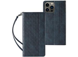 4252021340955 - Magnetband Hülle Tasche Beutel-Geldbörse + Mini Lanyard Anhänger kompatibel mit Xiaomi Redmi Note 11 Blau - Schwarz