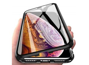 4252021344205 - 360° Magnet Full Slim Metall Case Schutz Tasche Handyhülle Handyschale mit Schutzglas Vorderseite und Rückseite Schwarz kompatibel mit Samsung Galaxy