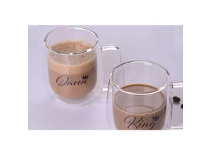 4252021346193 - - 2er Doppelwand Teegläser 300 ml Kaffeegläser mit Henkel Queen & King Camli Bardak transparent