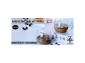 4252021346230 - - 2er Set King & Queen Borosilikat Glas mit Henkel 400 ml Cam Bardagi für Kaffee & Tee transparent