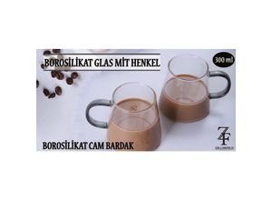 4252021346346 - - 2er Set Borosilikat Glas mit Henkel 300 ml Cam Bardagi für Kaffee & Tee transparent