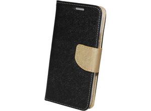 4252021346759 - Buch Tasche Fancy kompatibel mit iPhone 14 Handy Hülle Etui Brieftasche Schutzhülle mit Standfunktion Kartenfach Schwarz-Gold - Schwarz