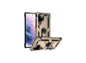4252021352620 - Silikon TPU Slim Case mit 360 Grad Ring Ständer Schutzhülle Kickstand Handyhülle Magnetische Autohalterung kompatibel mit iPhone 14 Gold