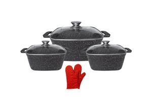 4252021354143 - Cheffinger - Kochtopfset Brattopf Quadratisch 6 tlg Topf Induktion Alu Guss Marmor