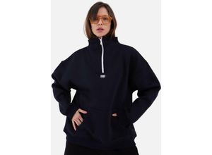 4252021369666 - Ossy Homer - Zipper Damen Sweater Cotton Sweatshirt mit Stickerei halbem Reißverschluss 320 gsm s Schwarz