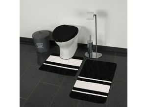 4252021374035 - Almina - 3-Teilig Bad Garnitur Badematte Badvorleger Wasser absobierend Große Streifenmuster rutschfest Rot