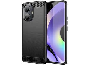 4252021380647 - Carbon Case Hülle kompatibel mit Realme 10 Pro flexible Silikon Carbon Hülle schwarz - Schwarz