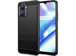 4252021381224 - Markenlos - Carbon Case Hülle kompatibel mit Realme C33 flexible Silikon Carbon Hülle schwarz - Schwarz