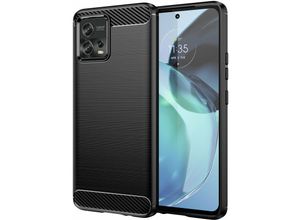 4252021381439 - Carbon Case Hülle kompatibel mit Motorola Moto G72 flexible Silikon Carbon Hülle schwarz - Schwarz